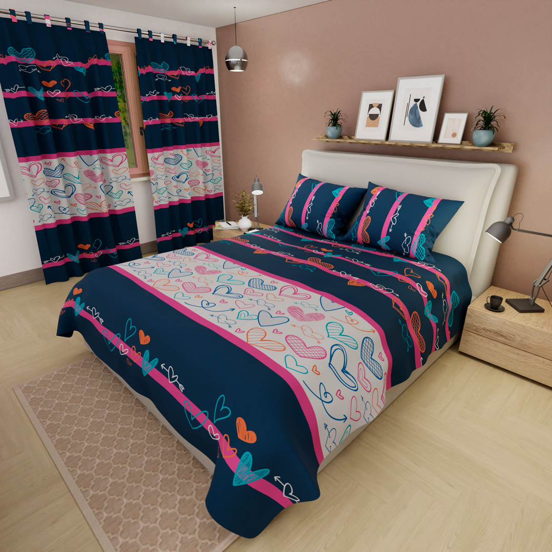 Juego De Sábanas Con Cortinas Corazones Ultra Suave